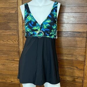 Liquid assets swimwear. Size 8. Skirted one piece suit. Blue green. Bikini. NEW